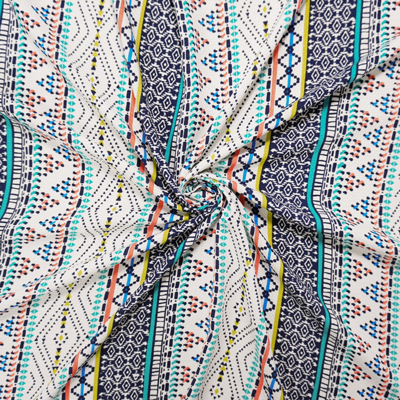 Blue-Multi Rayon Aztec Printed Cross Dobby Jacquard Woven Fabric By the Yard